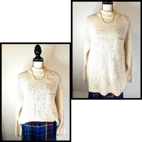 Vintage 70s 80s :: luxurious Ioco Silk Angora Women's Cream Longline Sweater L - Picture 1 of 12